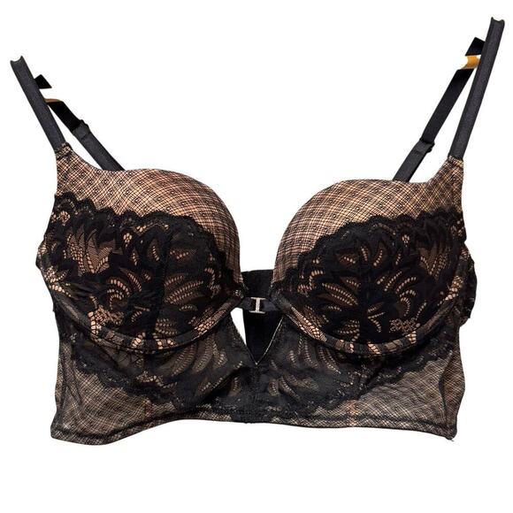 Adore Me Other - Adore Me Camilla Black Plunge Lace Push Up Bra Women's 36D Underwire Mesh